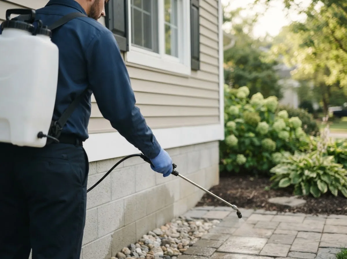 Pest control technician inspecting a home in Killingworth, CT
